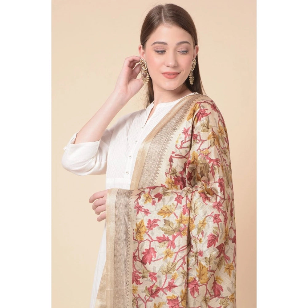 pkrkart Women's Art Silk Printed Dupatta (Gold, Length: 2.25 to 2.50 Mtr)
