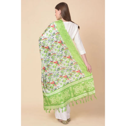 pkrkart Women's Art Silk Printed Dupatta (Light Green, Length: 2.25 to 2.50 Mtr)