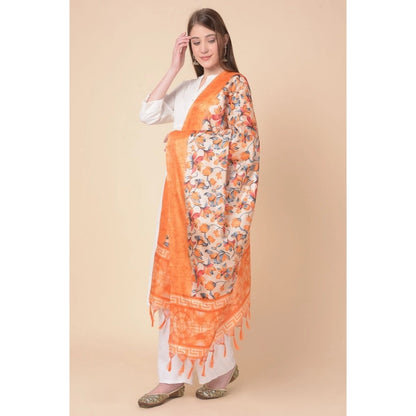 pkrkart Women's Art Silk Printed Dupatta (Orange, Length: 2.25 to 2.50 Mtr)