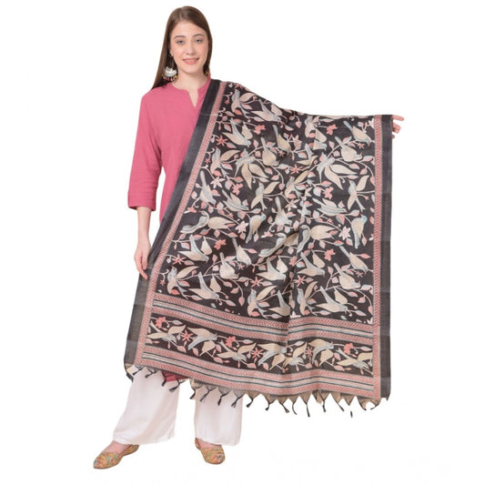 pkrkart Women's Art Silk Printed Dupatta (Black, Length: 2.25 to 2.50 Mtr)