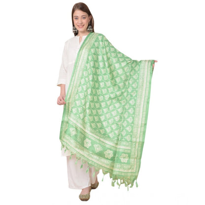 pkrkart Women's Art Silk Printed Dupatta (Light Green, Length: 2.25 to 2.50 Mtr)
