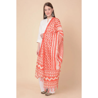 pkrkart Women's Art Silk Printed Dupatta (Orange, Length: 2.25 to 2.50 Mtr)