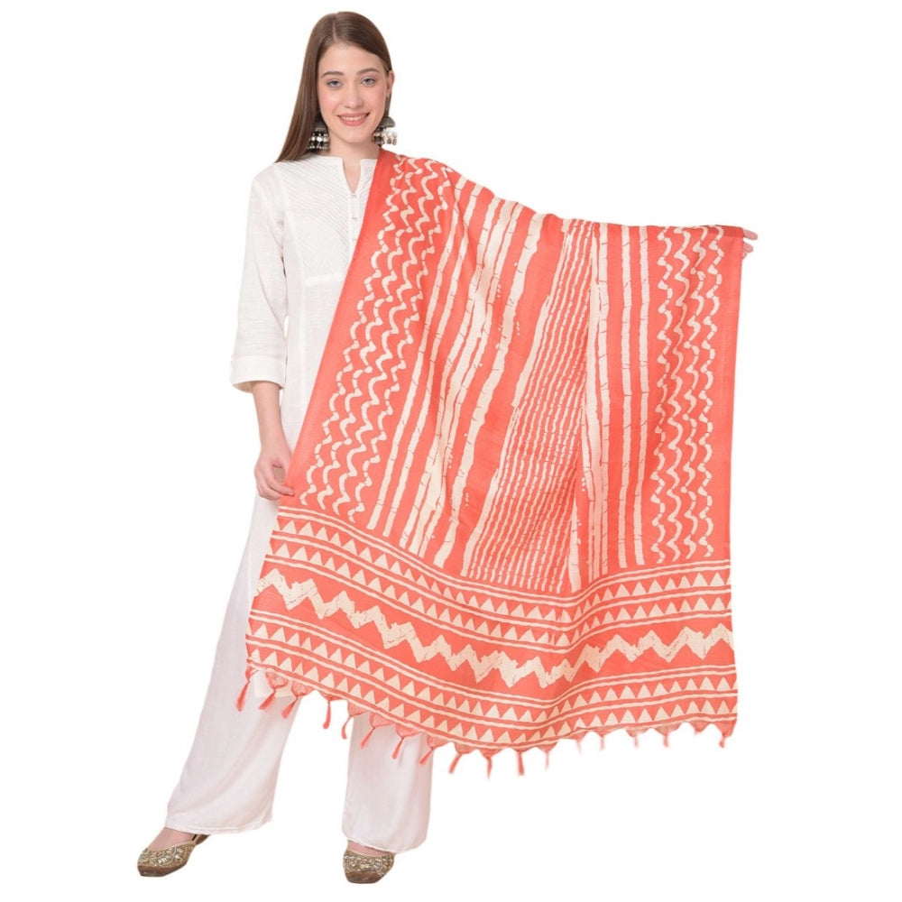 pkrkart Women's Art Silk Printed Dupatta (Orange, Length: 2.25 to 2.50 Mtr)
