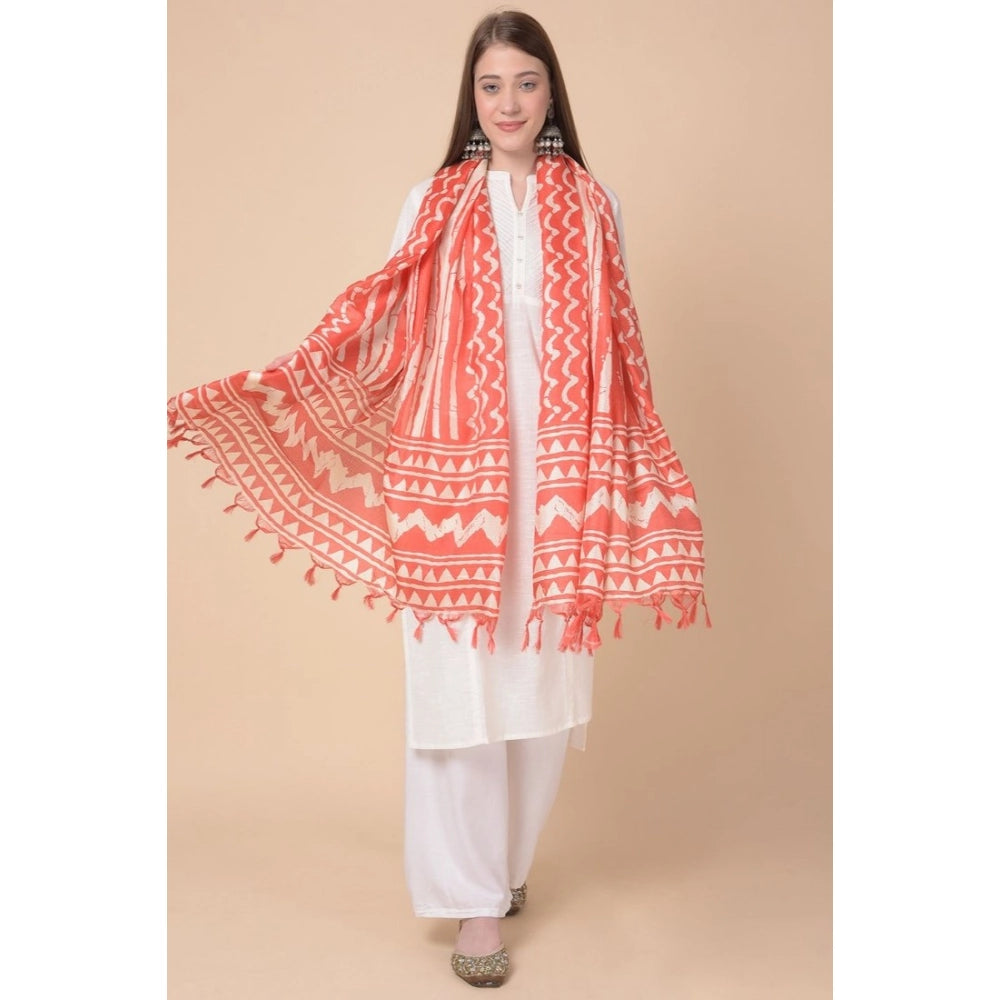 pkrkart Women's Art Silk Printed Dupatta (Orange, Length: 2.25 to 2.50 Mtr)