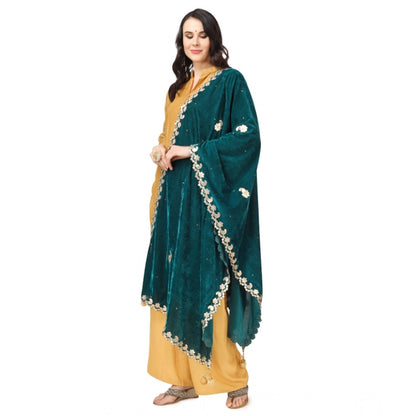 pkrkart Women's Velvet Gotta Patti Dupatta (Dark Green, Length: 2.25 to 2.50 Mtr)