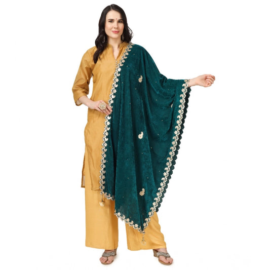pkrkart Women's Velvet Gotta Patti Dupatta (Dark Green, Length: 2.25 to 2.50 Mtr)