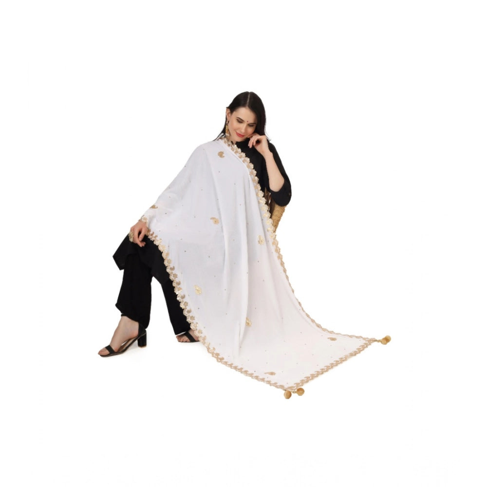 pkrkart Women's Velvet Gotta Patti Dupatta (White, Length: 2.25 to 2.50 Mtr)