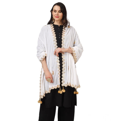 pkrkart Women's Velvet Gotta Patti Dupatta (White, Length: 2.25 to 2.50 Mtr)