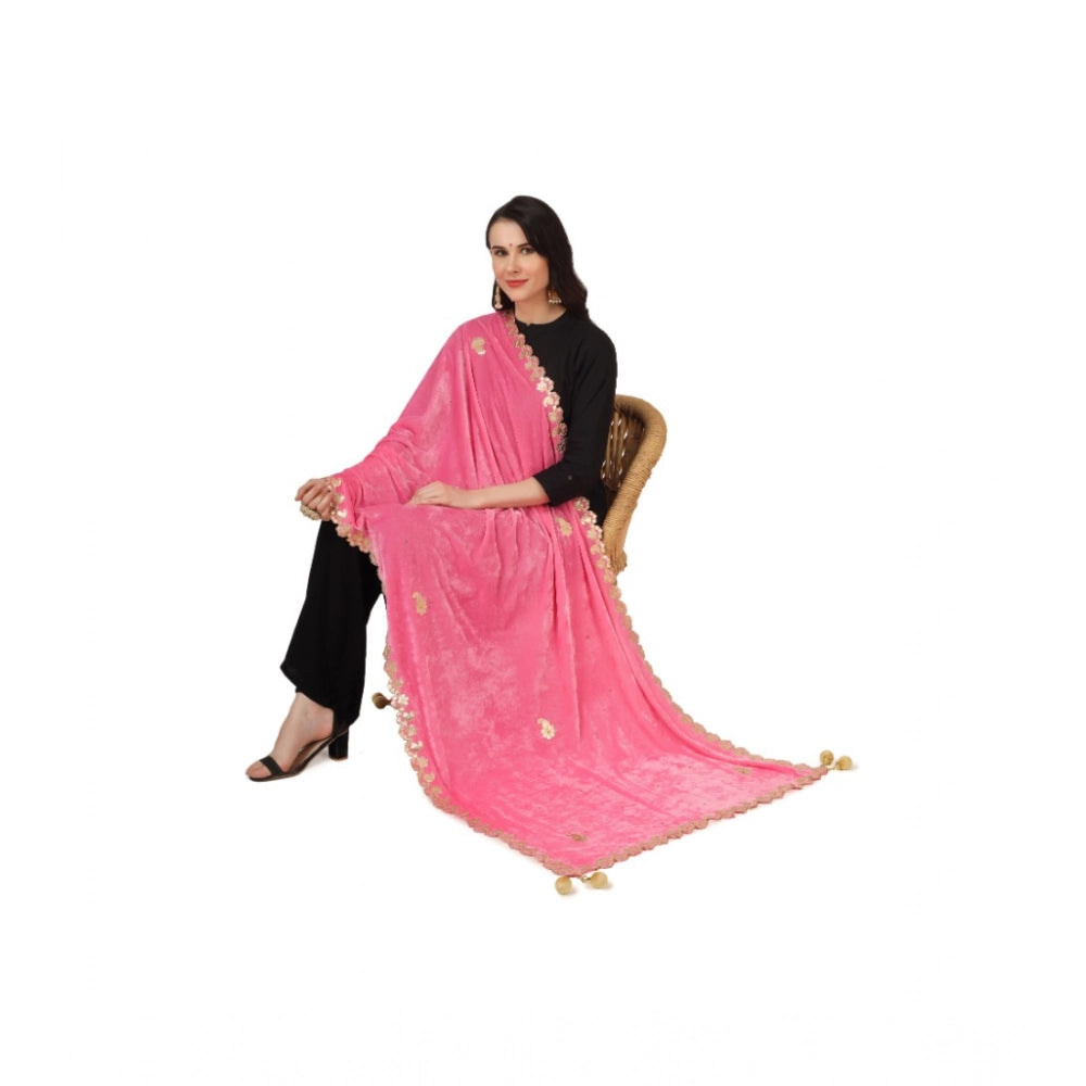 pkrkart Women's Velvet Gotta Patti Dupatta (Pink, Length: 2.25 to 2.50 Mtr)