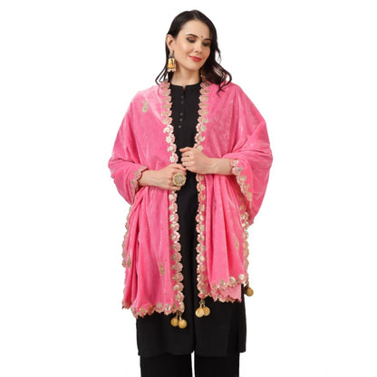 pkrkart Women's Velvet Gotta Patti Dupatta (Pink, Length: 2.25 to 2.50 Mtr)