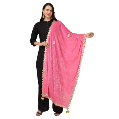 pkrkart Women's Velvet Gotta Patti Dupatta (Pink, Length: 2.25 to 2.50 Mtr)