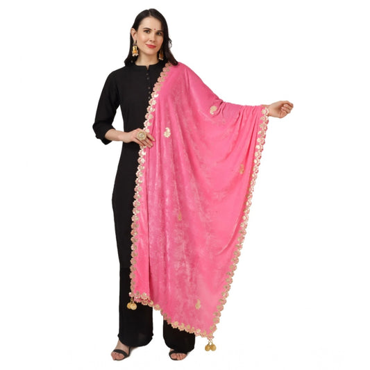 pkrkart Women's Velvet Gotta Patti Dupatta (Pink, Length: 2.25 to 2.50 Mtr)