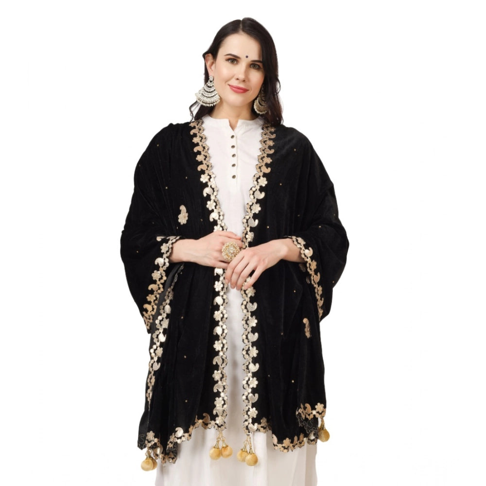 pkrkart Women's Velvet Gotta Patti Dupatta (Black, Length: 2.25 to 2.50 Mtr)