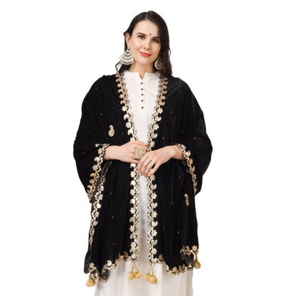 pkrkart Women's Velvet Gotta Patti Dupatta (Black, Length: 2.25 to 2.50 Mtr)