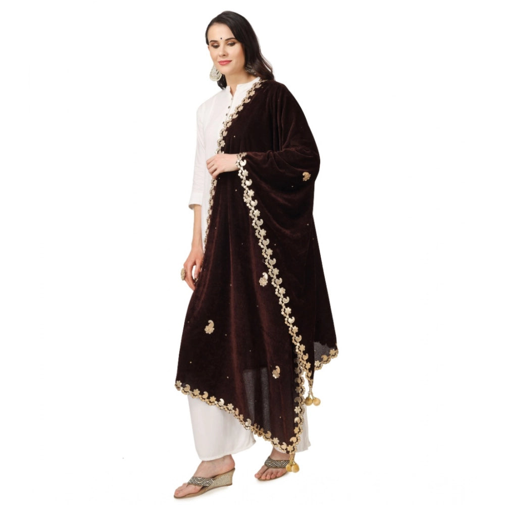 pkrkart Women's Velvet Gotta Patti Dupatta (Brown, Length: 2.25 to 2.50 Mtr)