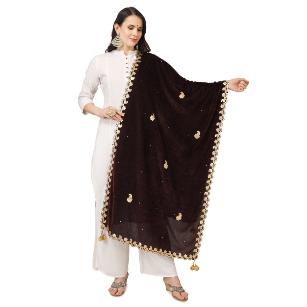 pkrkart Women's Velvet Gotta Patti Dupatta (Brown, Length: 2.25 to 2.50 Mtr)