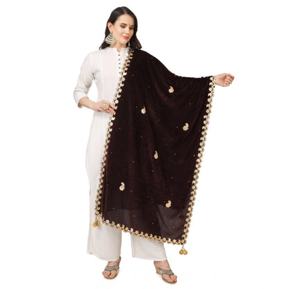 pkrkart Women's Velvet Gotta Patti Dupatta (Brown, Length: 2.25 to 2.50 Mtr)