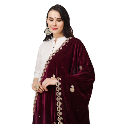 pkrkart Women's Velvet Gotta Patti Dupatta (Purple, Length: 2.25 to 2.50 Mtr)