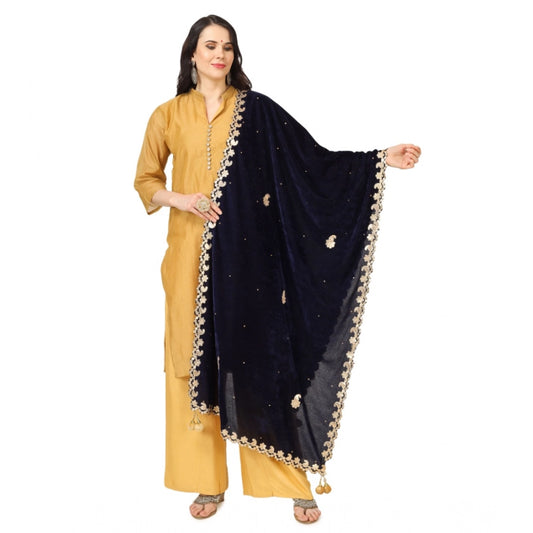 pkrkart Women's Velvet Gotta Patti Dupatta (Blue, Length: 2.25 to 2.50 Mtr)
