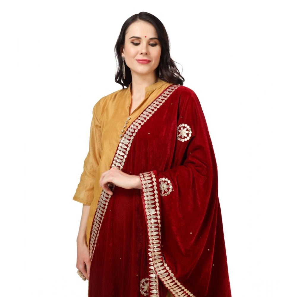 pkrkart Women's Velvet Gotta Patti Dupatta (Maroon, Length: 2.25 to 2.50 Mtr)