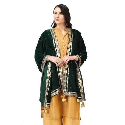 pkrkart Women's Velvet Gotta Patti Dupatta (Green, Length: 2.25 to 2.50 Mtr)