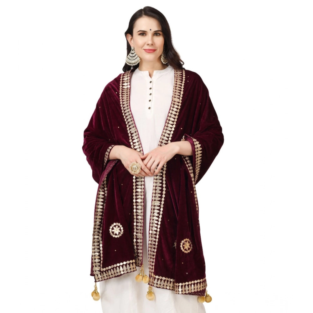 pkrkart Women's Velvet Gotta Patti Dupatta (Purple, Length: 2.25 to 2.50 Mtr)