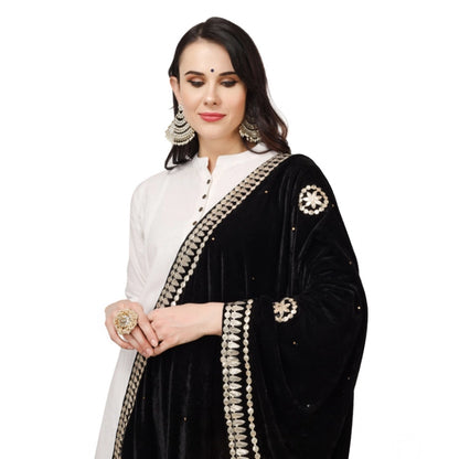 pkrkart Women's Velvet Gotta Patti Dupatta (Black, Length: 2.25 to 2.50 Mtr)