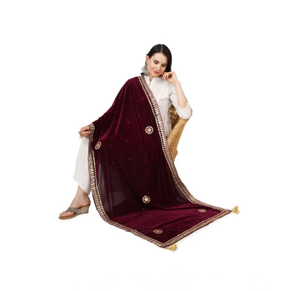 pkrkart Women's Velvet Gotta Patti Dupatta (Purple, Length: 2.25 to 2.50 Mtr)