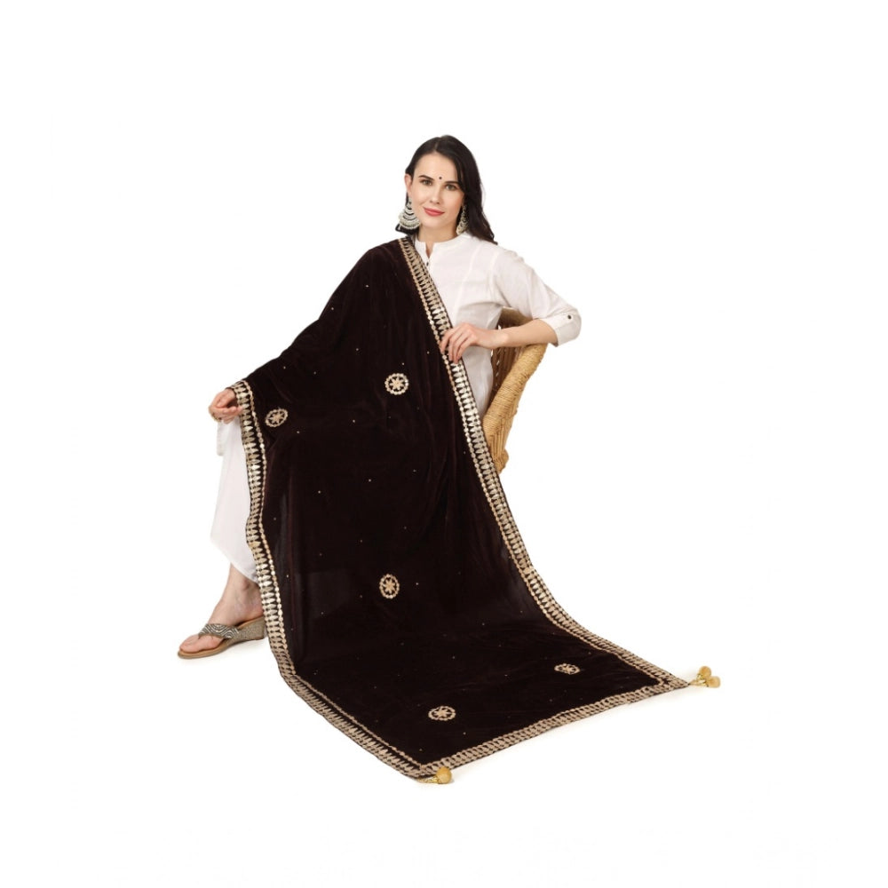 pkrkart Women's Velvet Gotta Patti Dupatta (Brown, Length: 2.25 to 2.50 Mtr)