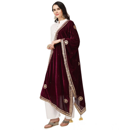 pkrkart Women's Velvet Gotta Patti Dupatta (Purple, Length: 2.25 to 2.50 Mtr)