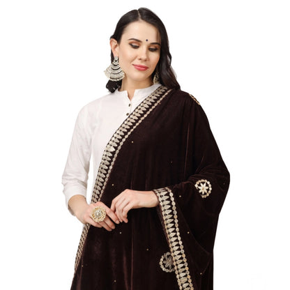 pkrkart Women's Velvet Gotta Patti Dupatta (Brown, Length: 2.25 to 2.50 Mtr)