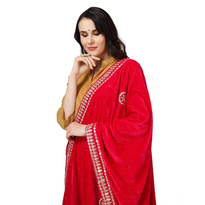 pkrkart Women's Velvet Gotta Patti Dupatta (Pink, Length: 2.25 to 2.50 Mtr)