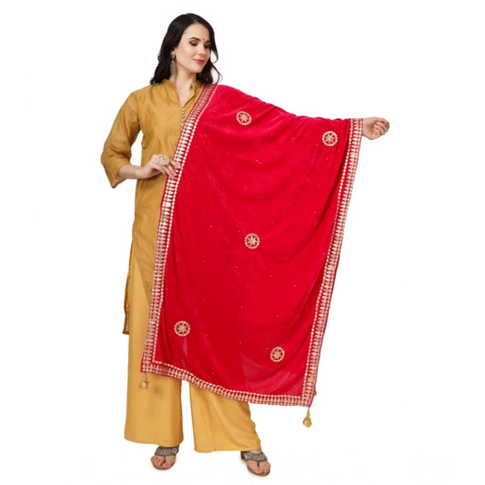pkrkart Women's Velvet Gotta Patti Dupatta (Pink, Length: 2.25 to 2.50 Mtr)