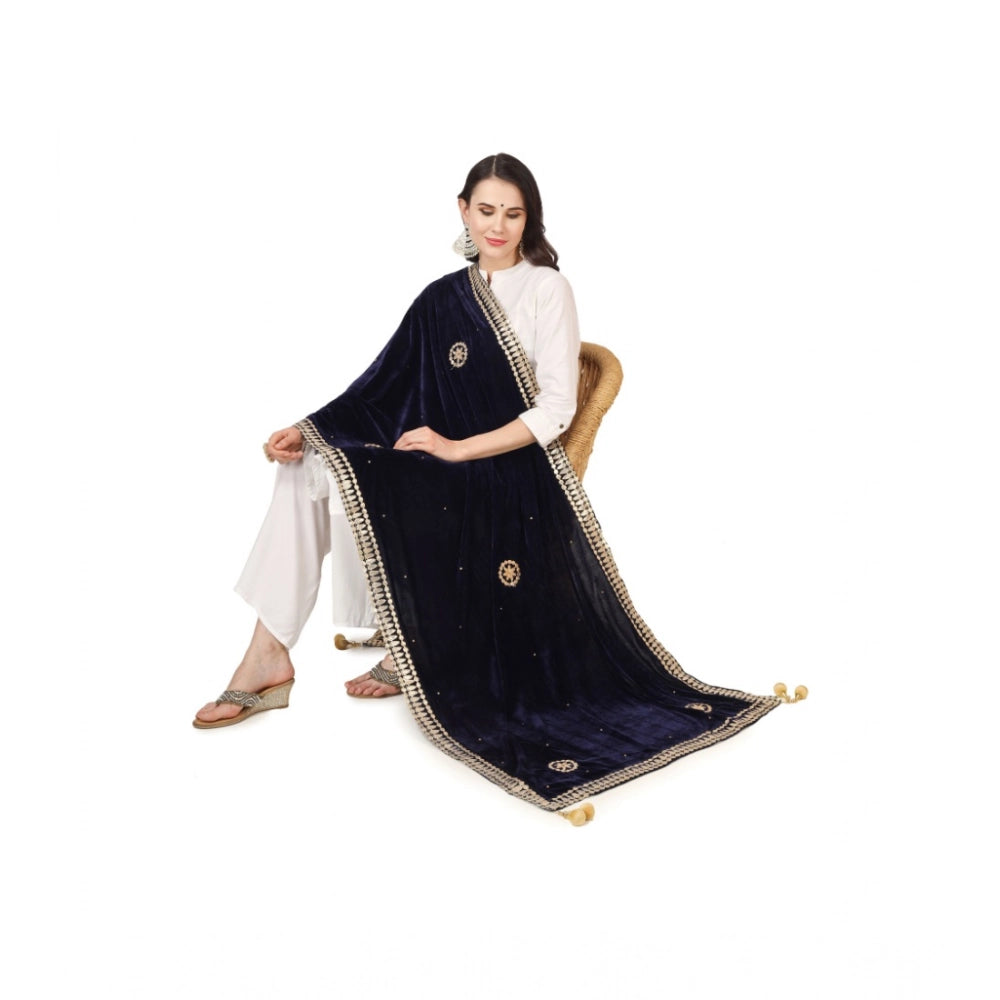 pkrkart Women's Velvet Gotta Patti Dupatta (Blue, Length: 2.25 to 2.50 Mtr)