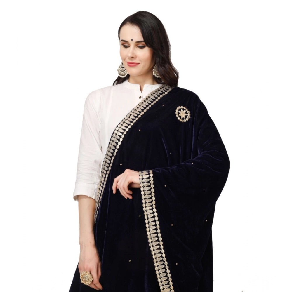 pkrkart Women's Velvet Gotta Patti Dupatta (Blue, Length: 2.25 to 2.50 Mtr)
