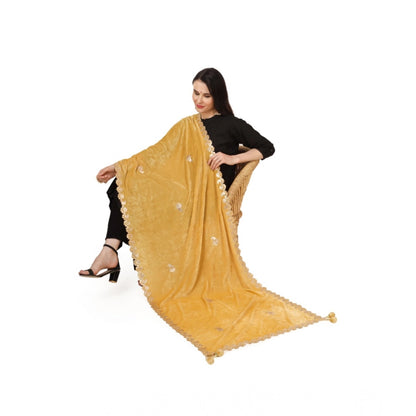 pkrkart Women's Velvet Gotta Patti Dupatta (Yellow, Length: 2.25 to 2.50 Mtr)
