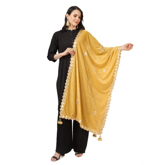 pkrkart Women's Velvet Gotta Patti Dupatta (Yellow, Length: 2.25 to 2.50 Mtr)