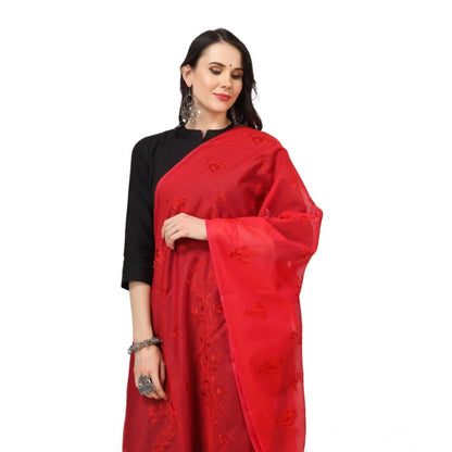 pkrkart Women's Cotton Embroidered Dupatta (Red, Length: 2.25 to 2.50 Mtr)