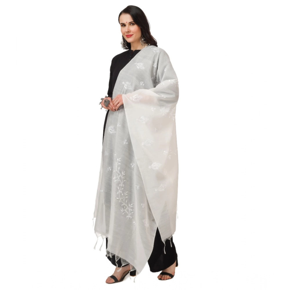 pkrkart Women's Cotton Embroidered Dupatta (White, Length: 2.25 to 2.50 Mtr)