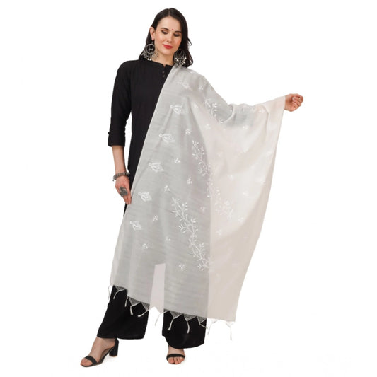 pkrkart Women's Cotton Embroidered Dupatta (White, Length: 2.25 to 2.50 Mtr)