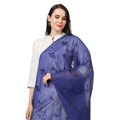 pkrkart Women's Cotton Embroidered Dupatta (Blue, Length: 2.25 to 2.50 Mtr)