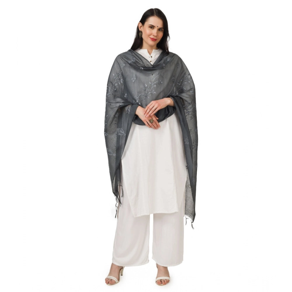 pkrkart Women's Cotton Embroidered Dupatta (Grey, Length: 2.25 to 2.50 Mtr)