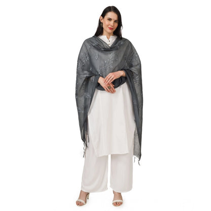 pkrkart Women's Cotton Embroidered Dupatta (Grey, Length: 2.25 to 2.50 Mtr)