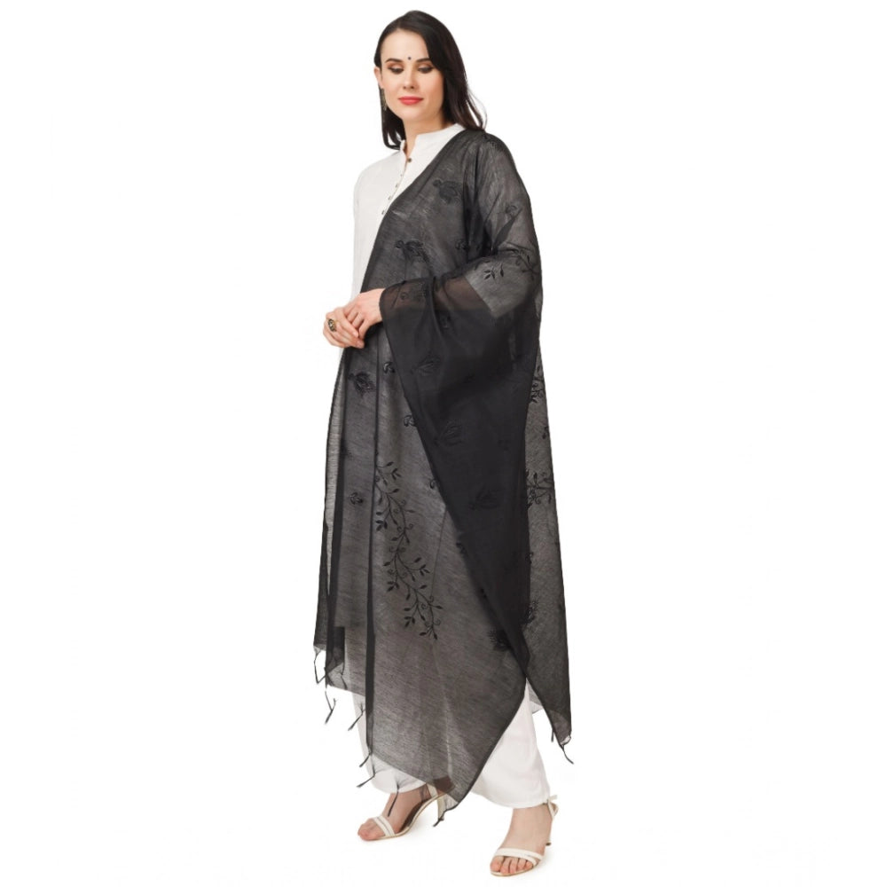 pkrkart Women's Cotton Embroidered Dupatta (Black, Length: 2.25 to 2.50 Mtr)