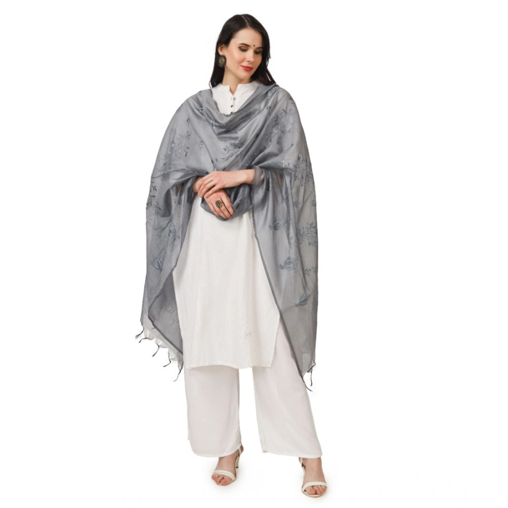 pkrkart Women's Cotton Embroidered Dupatta (Grey, Length: 2.25 to 2.50 Mtr)