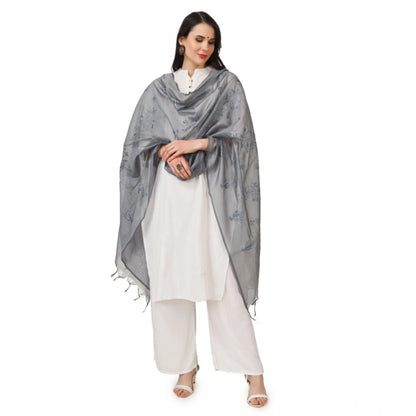 pkrkart Women's Cotton Embroidered Dupatta (Grey, Length: 2.25 to 2.50 Mtr)