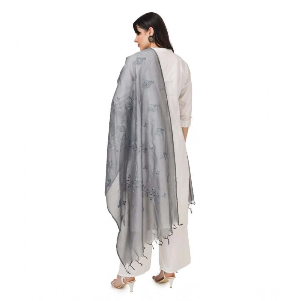 pkrkart Women's Cotton Embroidered Dupatta (Grey, Length: 2.25 to 2.50 Mtr)