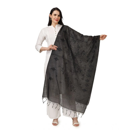 pkrkart Women's Cotton Embroidered Dupatta (Black, Length: 2.25 to 2.50 Mtr)