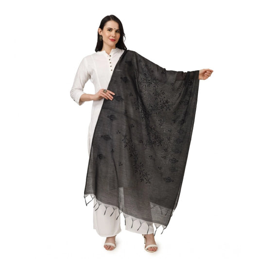 pkrkart Women's Cotton Embroidered Dupatta (Black, Length: 2.25 to 2.50 Mtr)