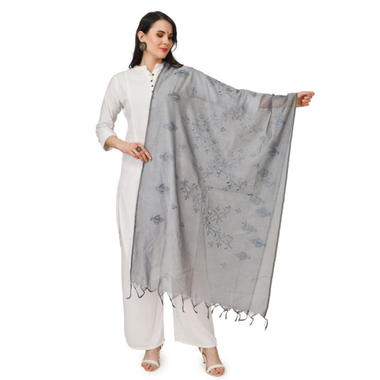 pkrkart Women's Cotton Embroidered Dupatta (Grey, Length: 2.25 to 2.50 Mtr)